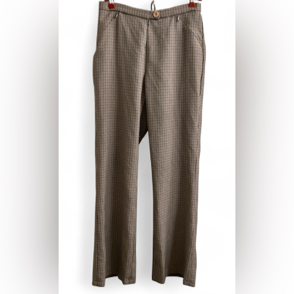 VTG Houndstooth Pants Women’s Tan Brown Size Medium Office Career Academia